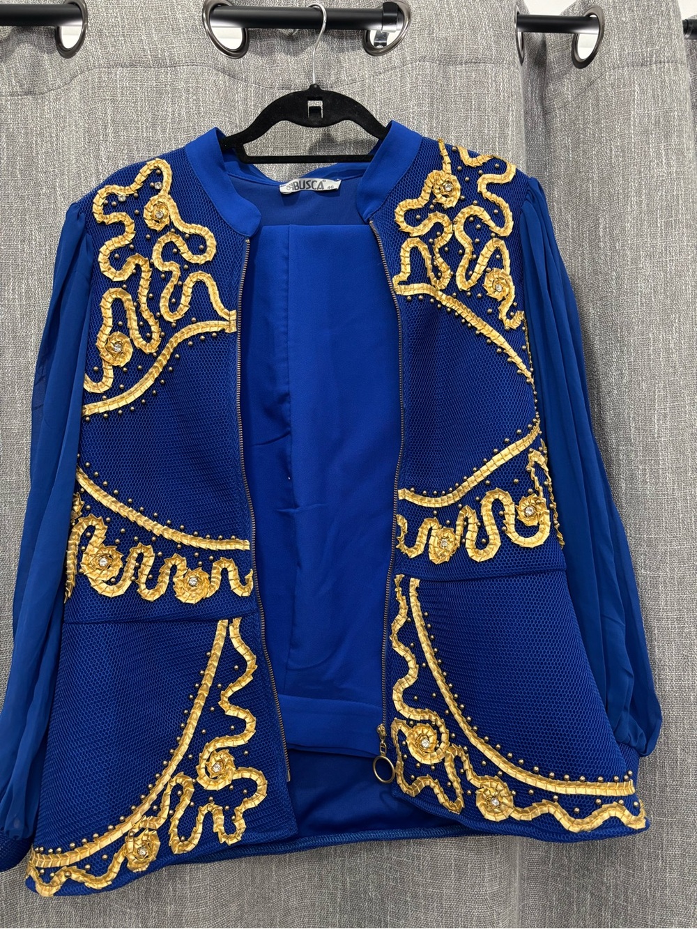 Busca Royal Blue Embellished Two Piece Set with Gold Trim. Made in Turkey